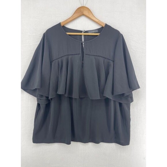 Eloquii Tops - Eloquii Womens Plus Size 24 Black blouse Ruffled Front, Flutter Sleeve